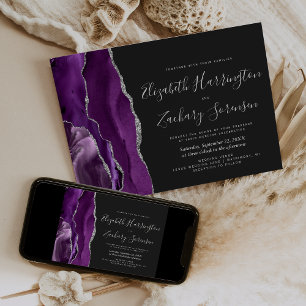Invitation Mariage Moderne Violet Argent Agate Foncé
