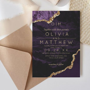 Invitation Mariage moderne violet Monogram Mariage de luxe