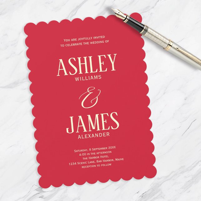 Invitation Mariage moderne Whimsy Red Scallop coloré (Créateur téléchargé)