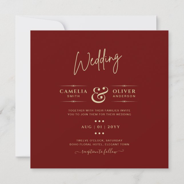 Invitation Mariage monochrome Bourgogne moderne (Devant)