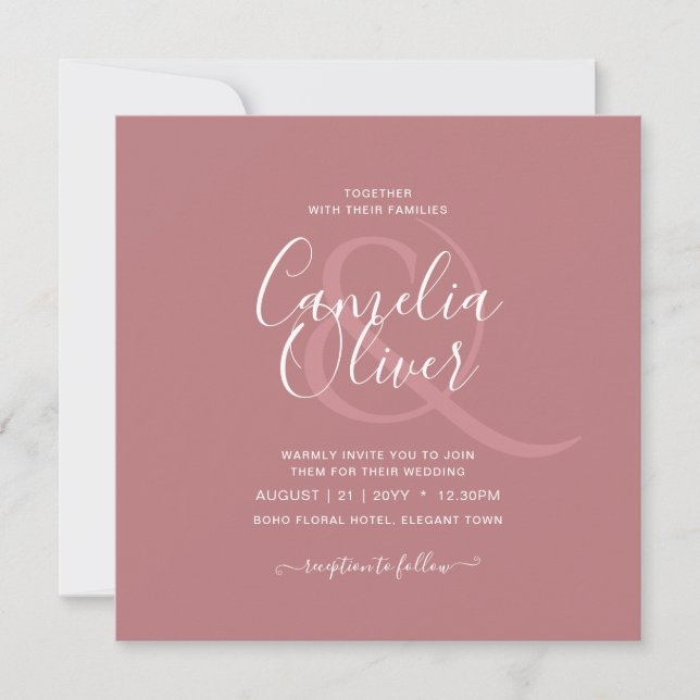 Invitation Mariage monochrome Rose Dusty (Devant)