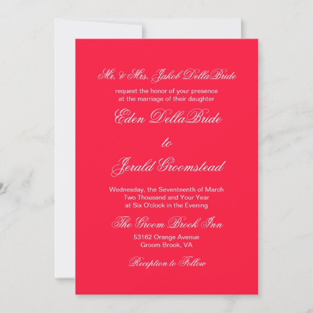Invitation Mariage monochrome rouge gras traceur (Devant)
