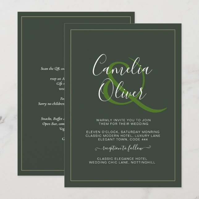 Invitation MARIAGE monochrome tout-en-1 (Devant / Derrière)
