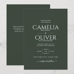 Invitation Mariage monochrome vert moderne
