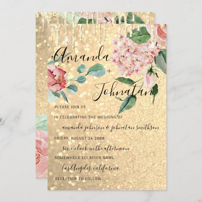 Invitation Mariage Monogram Drives Florals Mint Parties scint (Devant / Derrière)