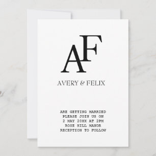 Invitation Mariage Monogram noir et blanc Elegant invité