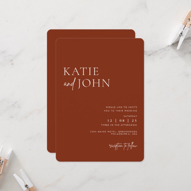 Invitation Mariage Monogram Terracotta Boho (Devant/Arrière en situation)