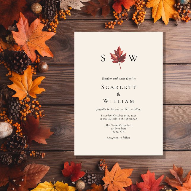Invitation Mariage monogramme à feutre de automne simple (Créateur téléchargé)