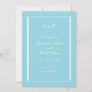 Invitation Mariage Monogramme Aqua Clair Classique Absolu