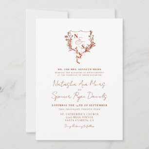 Invitation Mariage Monogrammé avec Blason Floral Rustique For