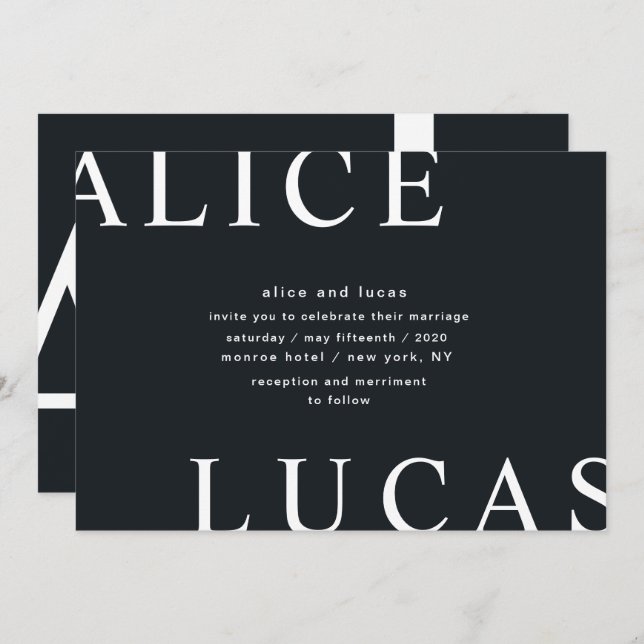 Invitation Mariage Monogramme blanc ultra moderne (Devant / Derrière)