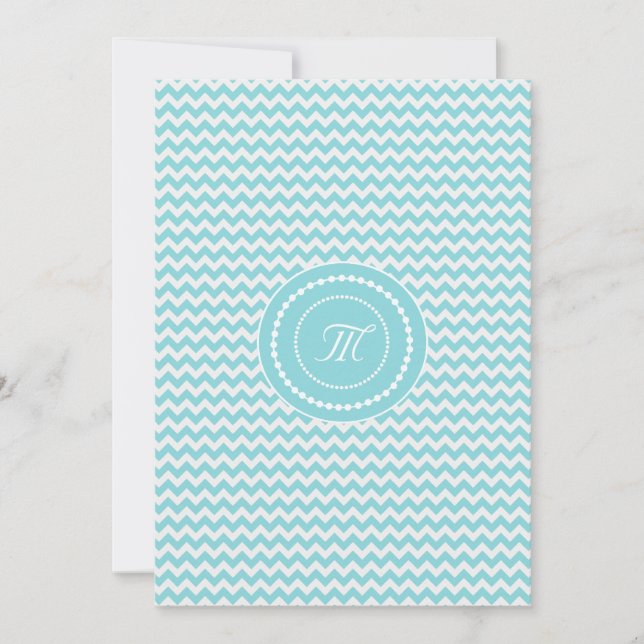 Invitation Mariage Monogrammé Bleu et Blanc à Chevron (Devant)