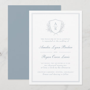 Invitation Mariage Monogrammé Bleu Poussiéreux
