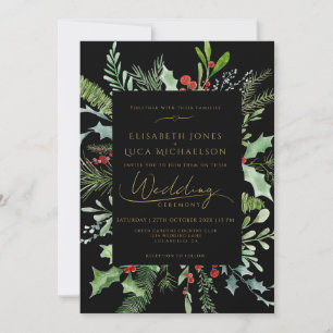 Invitation Mariage Monogramme Botanique Feuille de Baie d'Hiv