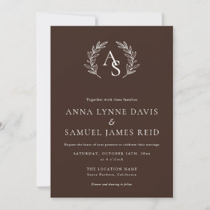 Invitation Mariage Monogramme Chocolat Brun et Blanc
