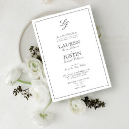 Invitation Mariage Monogramme classique noir et blanc
