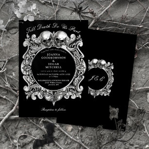 Invitation Mariage Monogramme Crânes Gothiques Jusqu'à la Mor