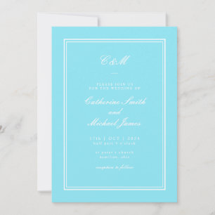 Invitation Mariage monogramme d'aqua brillant classique absol