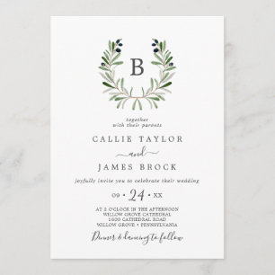 Invitation Mariage Monogramme de Branche d'Olivier moderne