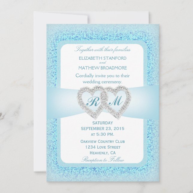 Invitation Mariage Monogramme de deux coeurs (Devant)