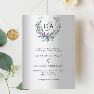Invitation Mariage monogramme de fleurs violettes de lavande 