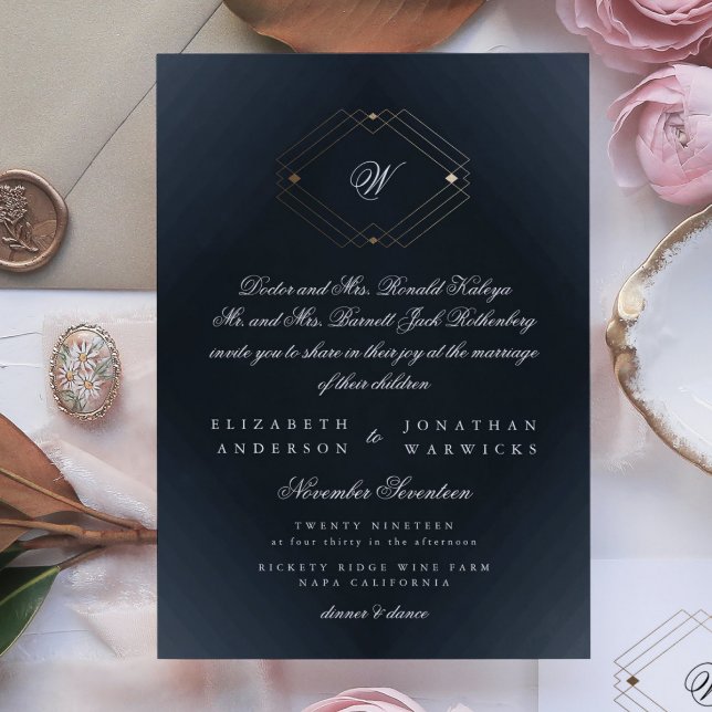 Invitation Mariage Monogramme de la marine classique (Créateur téléchargé)