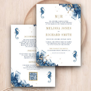 Invitation Mariage Monogramme de la Marine Nautilique Code QR