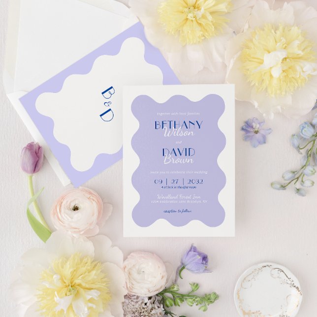 Invitation Mariage Monogramme de la saint  de la lavande bleu (Créateur téléchargé)