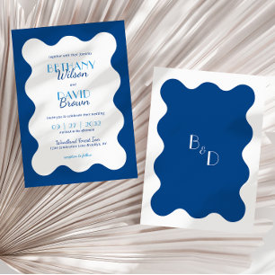Invitation Mariage Monogramme de saint bleu côtier moderne