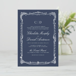 Invitation Mariage Monogramme de Style Classique Cadre Vintag