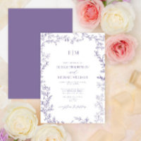 Mariage Monogramme Élégant pour Lavande Feuille Mi