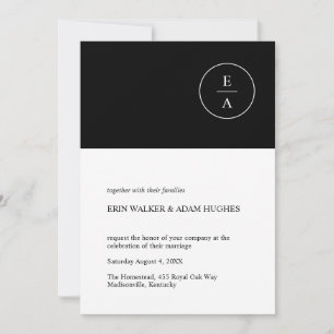 Invitation Mariage monogramme en cercle noir et blanc
