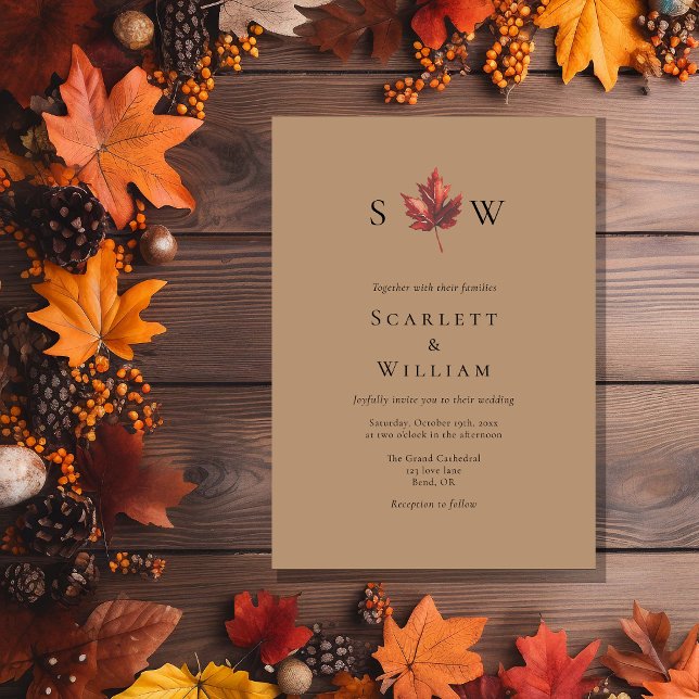 Invitation Mariage monogramme en terre cuite d'automne simple (Créateur téléchargé)