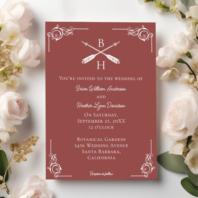 Invitation Mariage Monogramme et Flèches en terre cuite (Terracotta Monogram and Arrows Wedding Invitation)