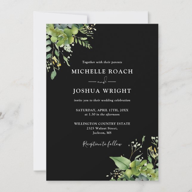 Invitation Mariage Monogramme Floral Noir Et Blanc (Devant)