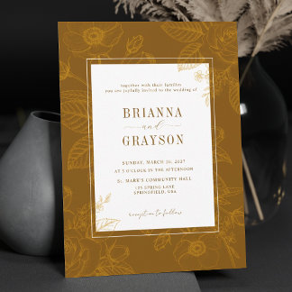 Invitation Mariage Monogramme Floral Rustique Élégant Brun