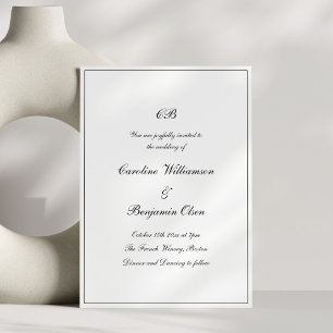 Invitation Mariage Monogramme Formel Noir Blanc Écriture Clas