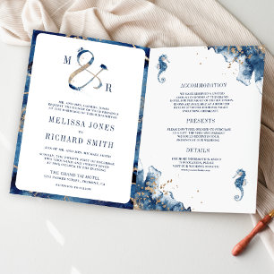 Invitation Mariage Monogramme Marin de la Marine & Code QR