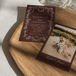Invitation Mariage Monogramme Marron Chocolat Floral Old Mone