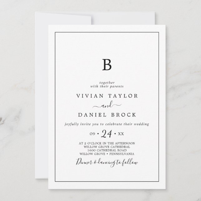 Invitation Mariage monogramme minimal (Devant)