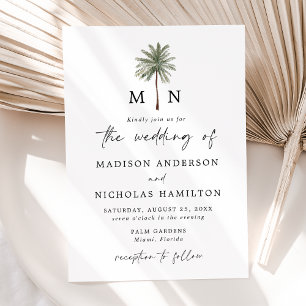 Invitation Mariage Monogramme minimal Palm Tree