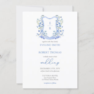 Invitation Mariage monogramme minimaliste à crête florale ble