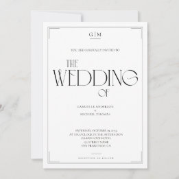 Invitation Mariage Monogramme Minimaliste Noir et Blanc