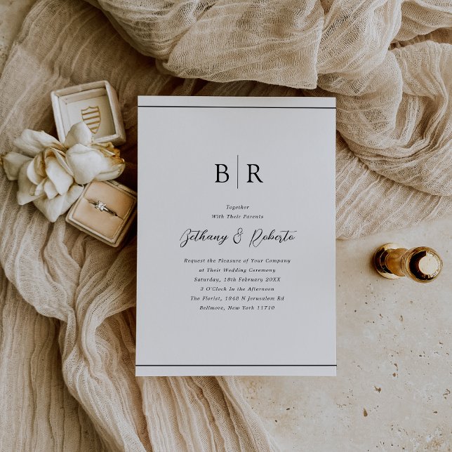 Invitation Mariage Monogramme Noir et Blanc Minimaliste (Créateur téléchargé)