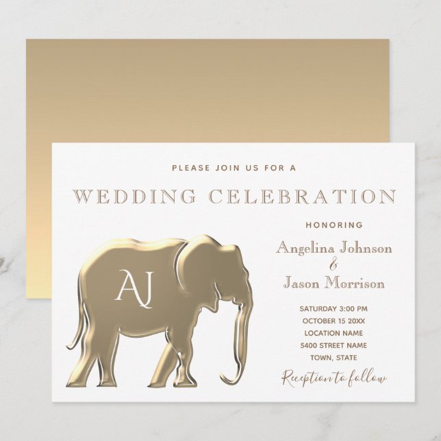 Invitation Mariage Monogramme Or (Devant / Derrière)