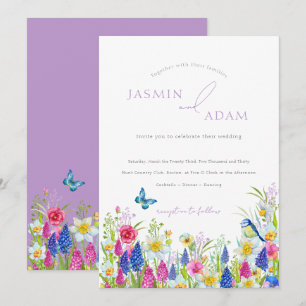 Invitation Mariage Monogramme Papillon Lavande Coloré