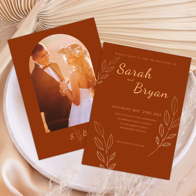 Invitation Mariage Monogramme photo Orange Terracotta brûlé (Créateur téléchargé)