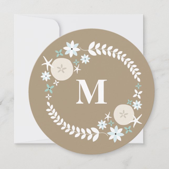 Invitation Mariage Monogramme rond de sable de plage (Devant)