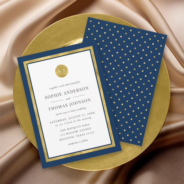 Invitation Mariage Monogramme rond or de couleur classique mo (Créateur téléchargé)