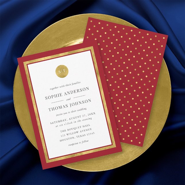 Invitation Mariage Monogramme rond or de couleur classique mo (Créateur téléchargé)